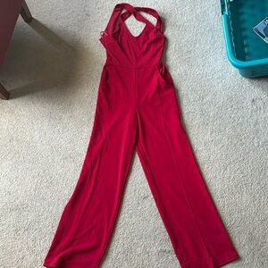 Open back red jumpsuit